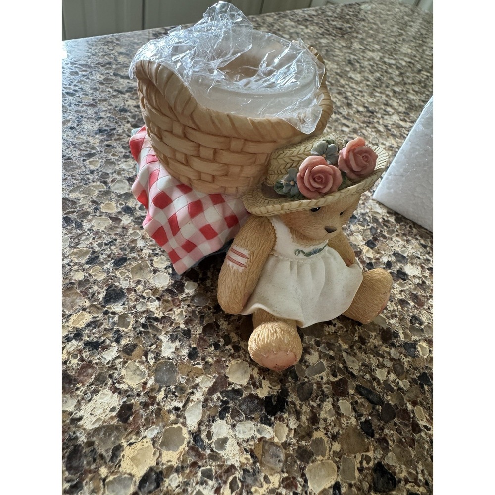 Vintage Cherished Teddies 353922 Girl with Basket Votive Candle Holder 1998
